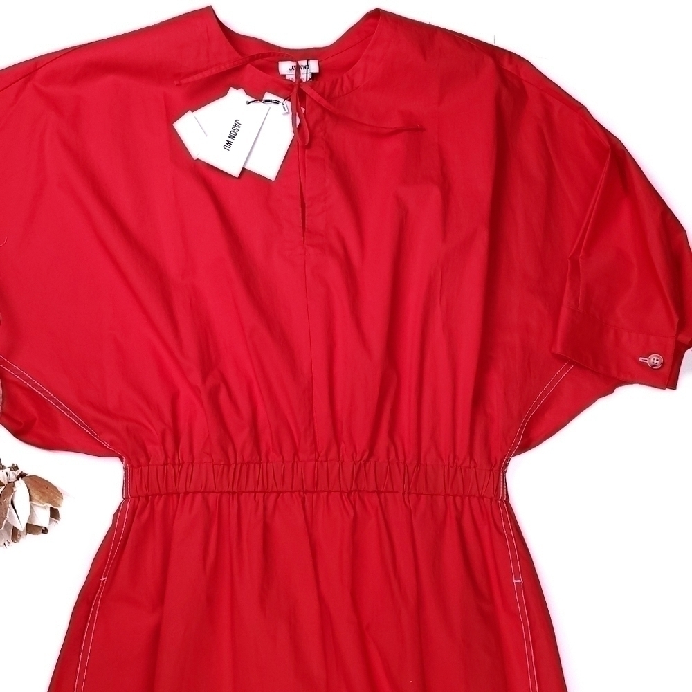 New Jason Wu Red Tie Front Pocketed Dress Sz 4 - Picture 5 of 16